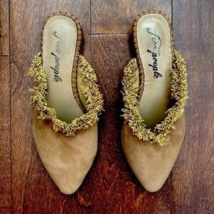 Free People Newport Fringed Mules, Tan Suede, Size 37